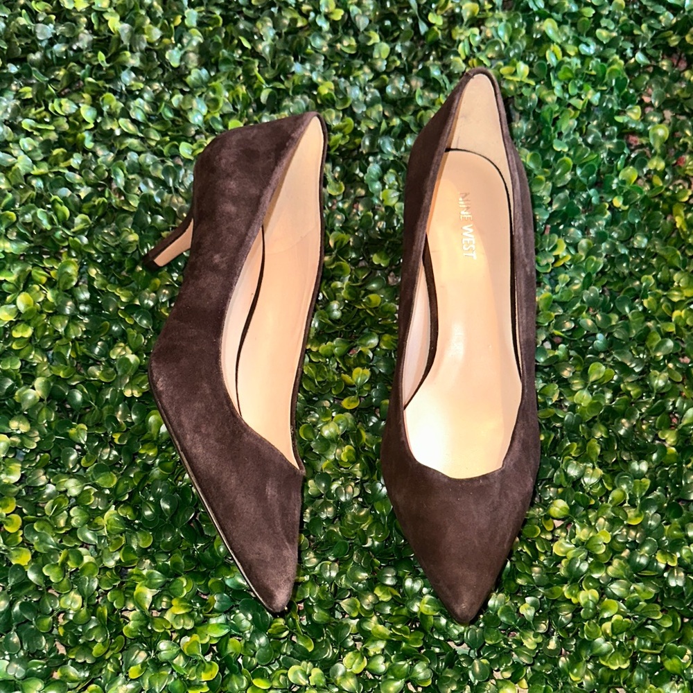 Dark Brown Suede Heels - Picture 1 of 3
